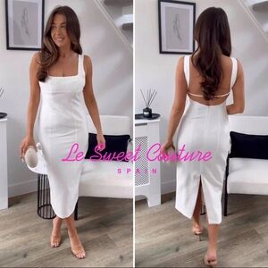 ZARA WOMAN  ECRU LINEN BLEND MIDI DRESS  4688/330 SIZE MEDIUM